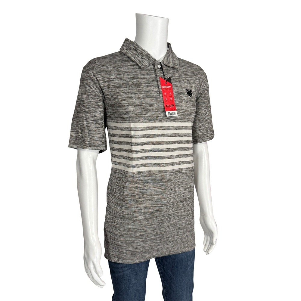 Atlas Premier Mens Grey Space Dye Striped Golf Polo Shirt Size Large NWT‎ - Picture 3 of 12